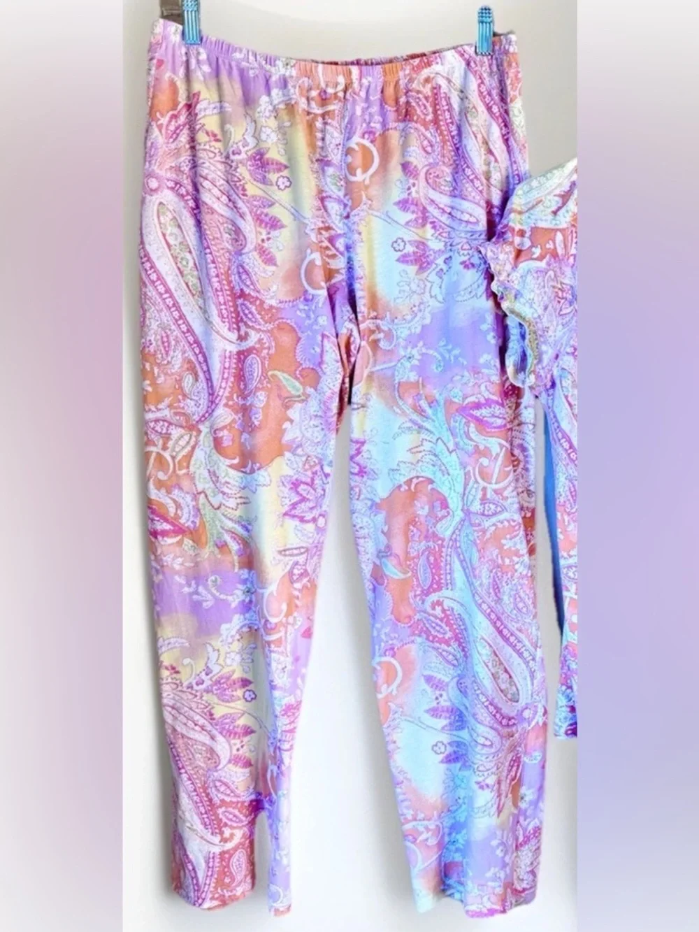 💜LAUREN RALPF LAUREN💜 PASTEL PAISLEY COTTON CAP SLEEVE LONG PANT PAJAMA SET EUC - Picture 7 of 12